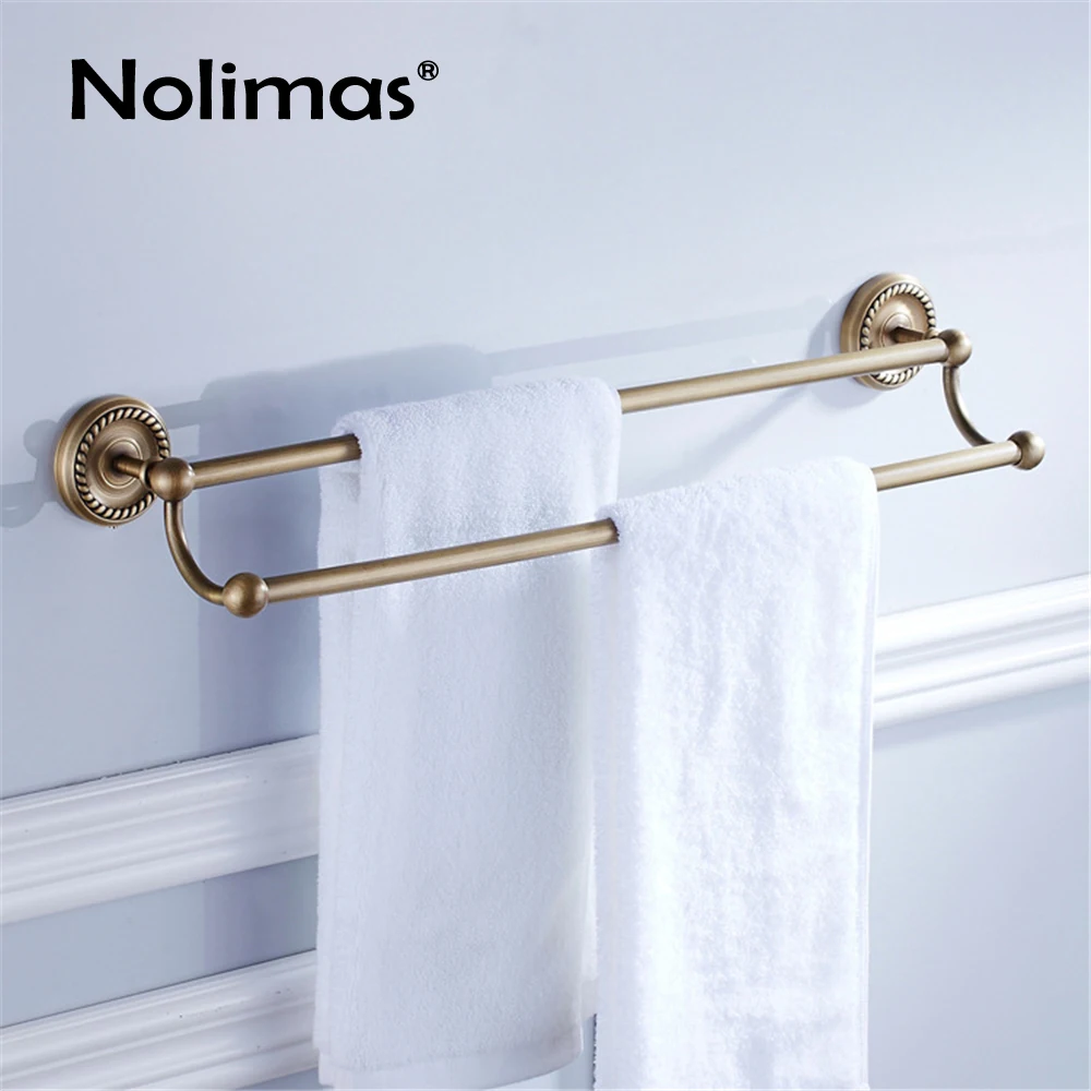 Bathroom Copper Towel Bar Antique Brass Toilet Towel Holder Double Towel Rack Shelf Solid Holder