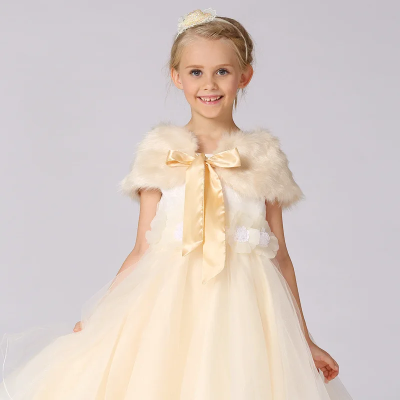 Пальто с искусственным мехом для маленьких девочек; зимнее детское меховое Болеро принцессы для вечеринки и свадьбы; официальная детская верхняя одежда; платье