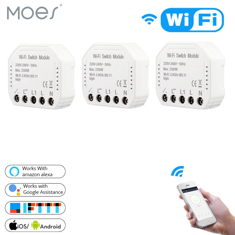 

Wifi Smart Light Switch Diy Breaker Automation Module Smart Life/Tuya APP Remote Control,Works with Alexa Google Home 1/2 Way