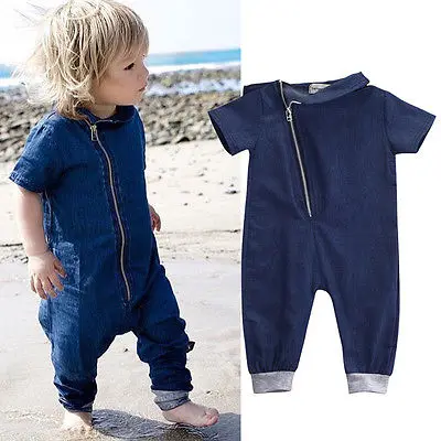 

2018 New Cute Toddler Infant Baby Boy Girl Bodysuit Jumpsuit Clothes Outfits One-Pieces Denim Blue 3-12 Months
