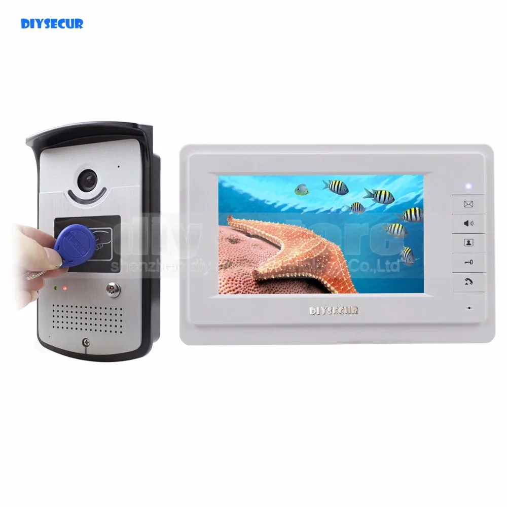 

DIYSECUR 7 inch Wired Video Door Phone Doorbell Home Security Intercom System 1-In 1-Out RFID