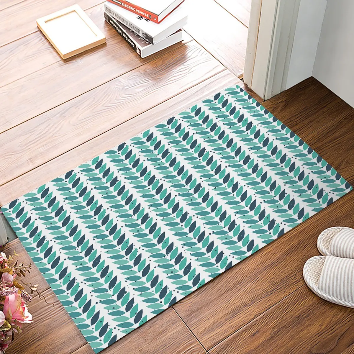 Simple Green Leaves Dot Pattern Door Mats Kitchen Floor Bath Entrance