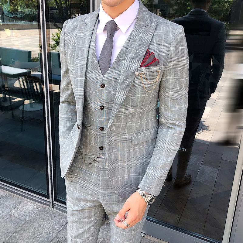 2019 Men's Business Casual Dress Single-breasted Summer Clothing Boutiquehigh quality Wedding Banquet  Suit Three-piece Suit.