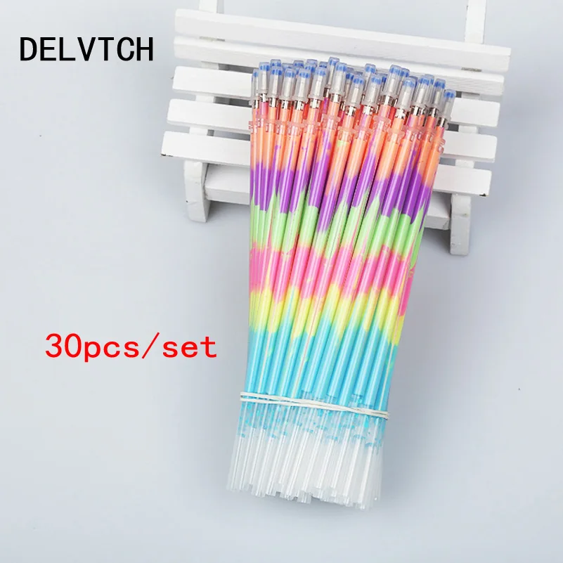 

DELVTCH 30pcs/lot Multi Color Rainbow Refill Highlighters Gel Pen Ball Point Pen Students Painting Graffiti Fluorescent Refill