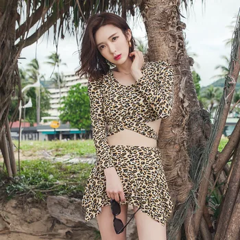 

Women Two-Piece Suits Swimsuit Slim summer Swim Leopard Sportswear Skirt style Sexy Two-Piece Suits Swimsuit Woman 9036