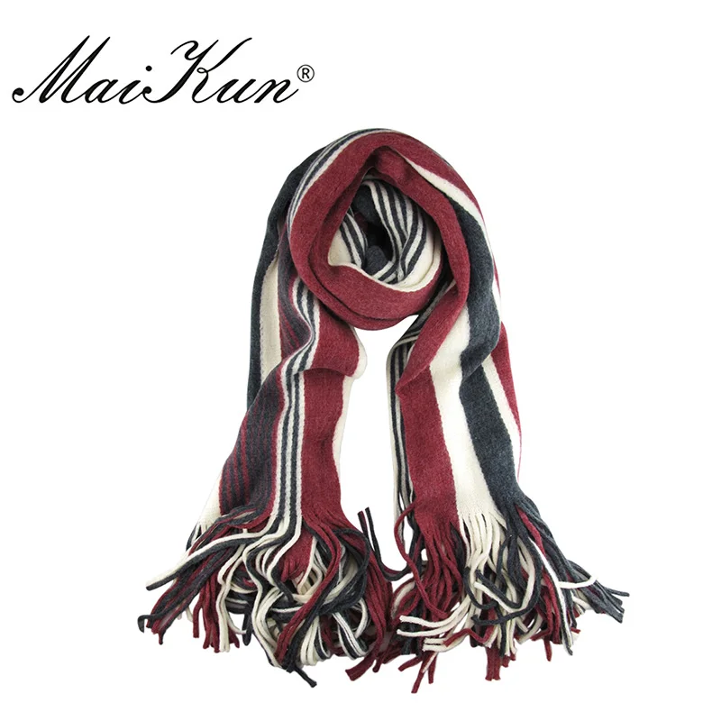 Maikun шарф мужской шарф модные женские теплые шарфы полосатая шаль унисекс женские шелковые шарфы зимний шарф - Цвет: Dark Red