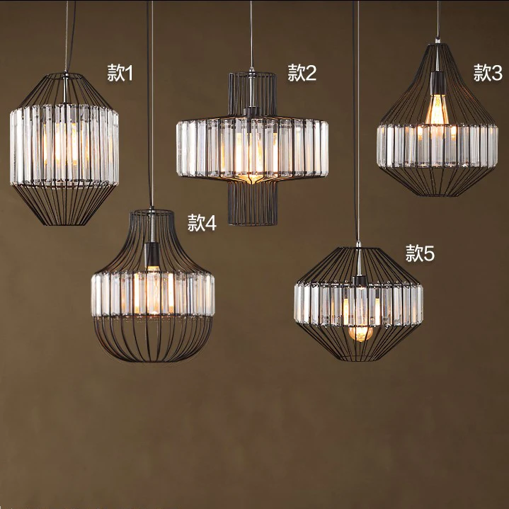 

American style loft black iron crystal pendant lights metal restaurants living rooms bar cafes hanging lighting lamp
