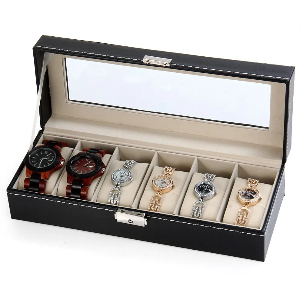 Classic 6 Grid Luxury Refinement Slots Wrist Watches Gift Case Jewelry