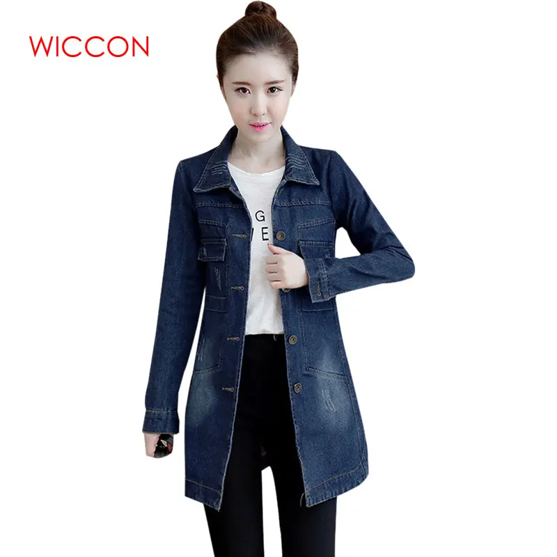 Most effective  Denim Jacket Women Autumn Winter Korean Slim Long Base Coat Women's Frayed Navy Blue Plus size Jean