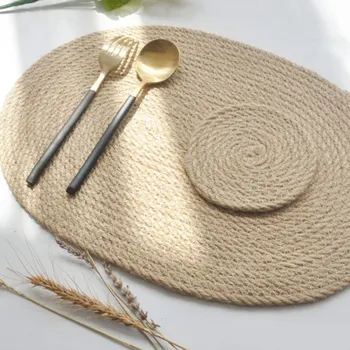 

Japanese Style Simple Cotton Linen Pad Hand-Woven Dining Table Mat Thick Insulation Pads Coffee Drink Tea Cup Placemats