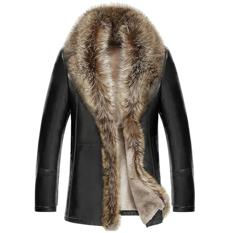 M-5XL 2019 Winter New Men Leather Jacket Lambswool Genuine Leather Coats Thicken Fur Collar Jaqueta Masculino Plus Size clothing