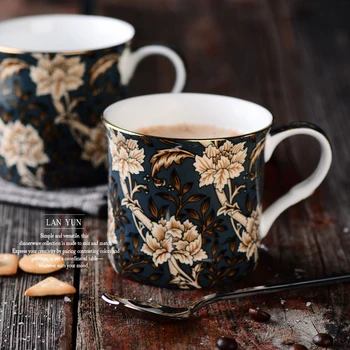 

Europe Classical Bone China mug English Court Wind Mug Coffee Cup Milk Cups Teacup travel mug handle Water Mug 300ml Drinkware