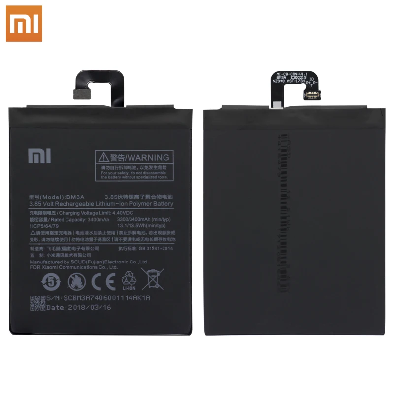 Xiao mi Phone battery BM3A для Xiaomi Note 3 Сменная батарея 3300mAh Высокая емкость Оригинальные аккумуляторы для телефонов+ Инструменты