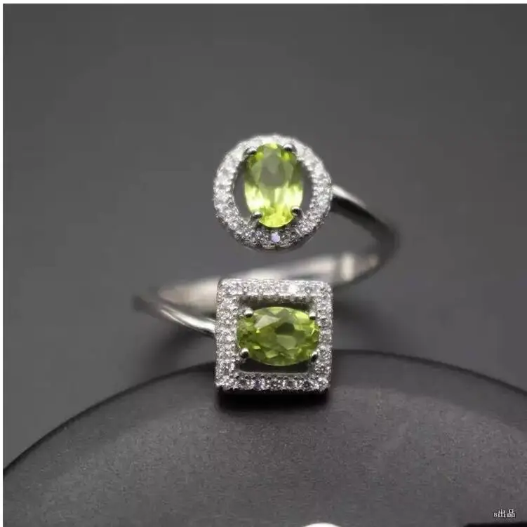 

Peridot ring Free shipping Natural real peridot 925 sterling silver Fine jewelry 4*6mm2pcs gemstone Handworked rings