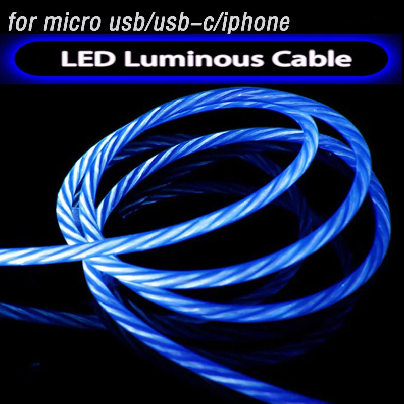 

LED Luminous Glowing Usb Cable Phone Charger Cable Cord Led Light Cabel 1m 100cm for Huawei P20 P30 Pro Samsung Xiaomi Mi 9 Lite