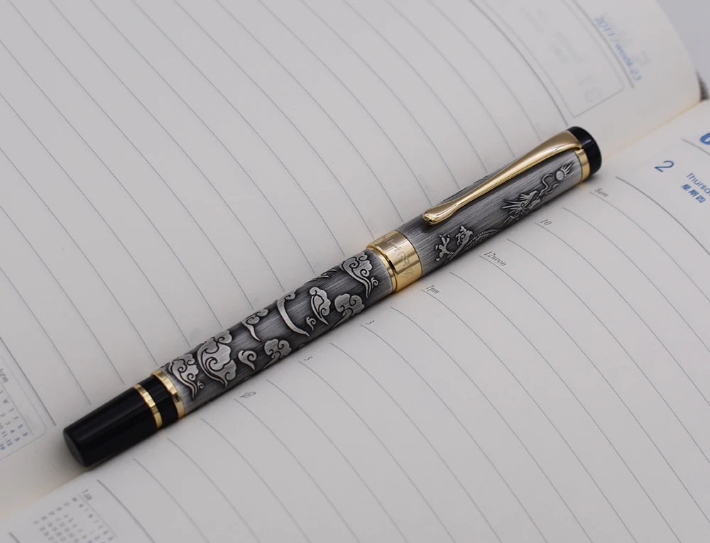 Jinhao 5000 винтажная Роскошная металлическая авторучка красивая текстура дракона резьба, серая цветная ручка для офиса Бизнес
