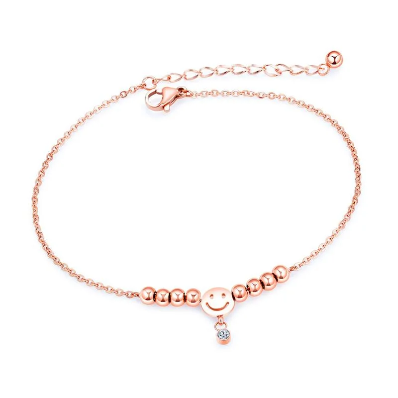 

2018 new fashion personality high quality creative titanium steel rose gold round smiley ladies anklet jewelry gift