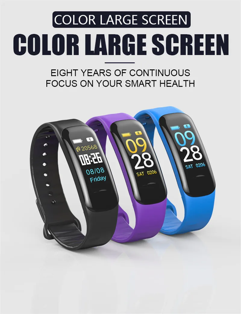 Tinymons C1 плюс цветной экран умный Браслет кровяное давление пульсометр фитнес-трекер C18 спортивный смарт-браслет часы