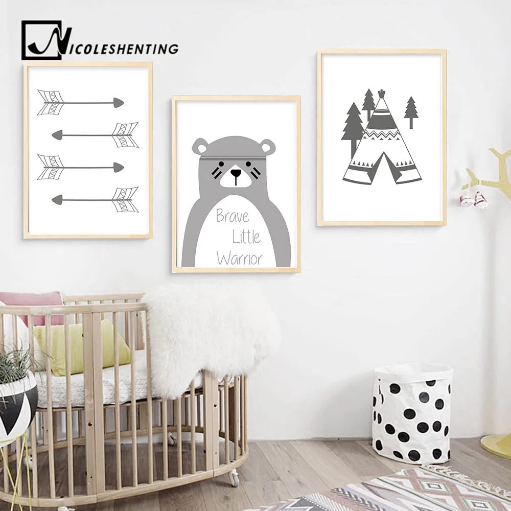 

Tribe Bear Wall Art Canvas Posters Cartoon Nursery Prints Nordic Style Painting Wall Pictures Children Bedroom Decoration