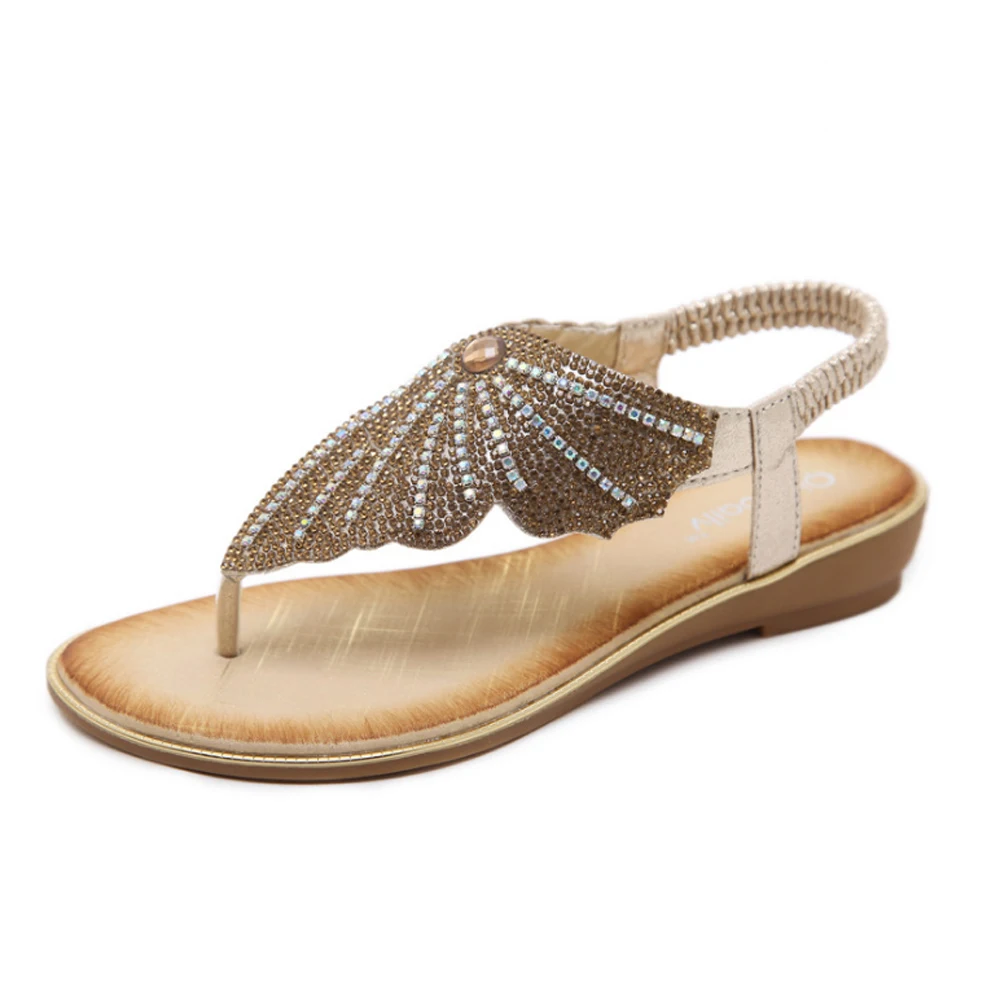 Women Summer Shine Flats Sandals Sexy Flats Flip Flop Shoes Beach ...