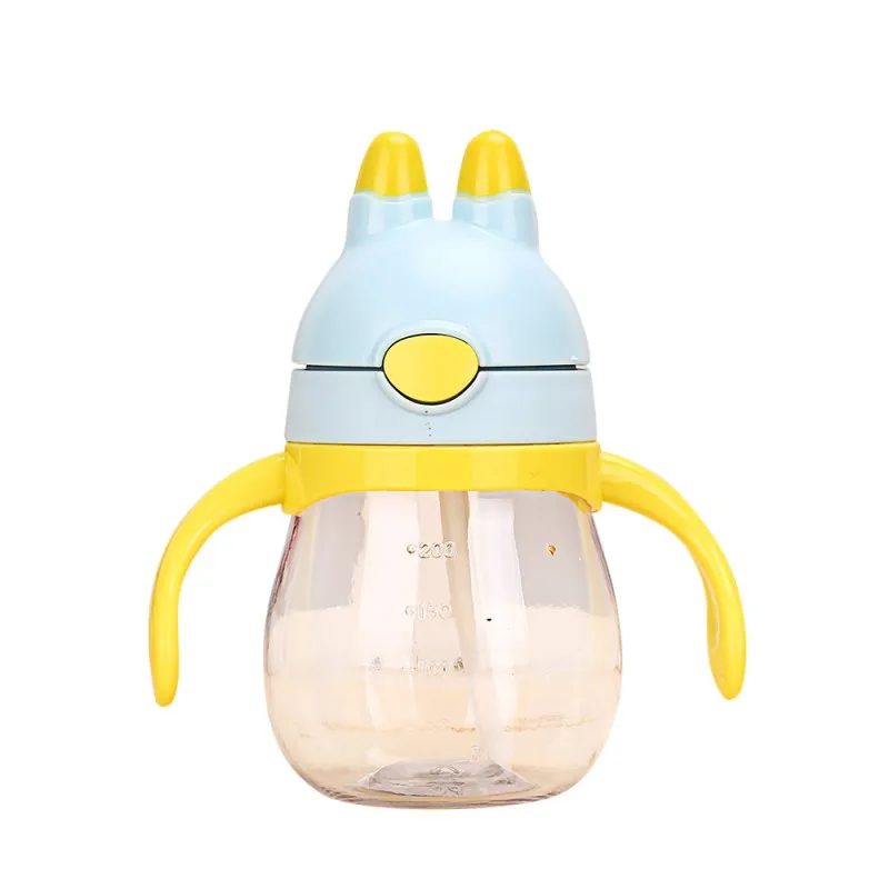

200ml Baby Cups Rabbit Head Feeding Bottle Width Mouth Adjust Water Cup Hand Sling Holder Shatter Milk Bottles