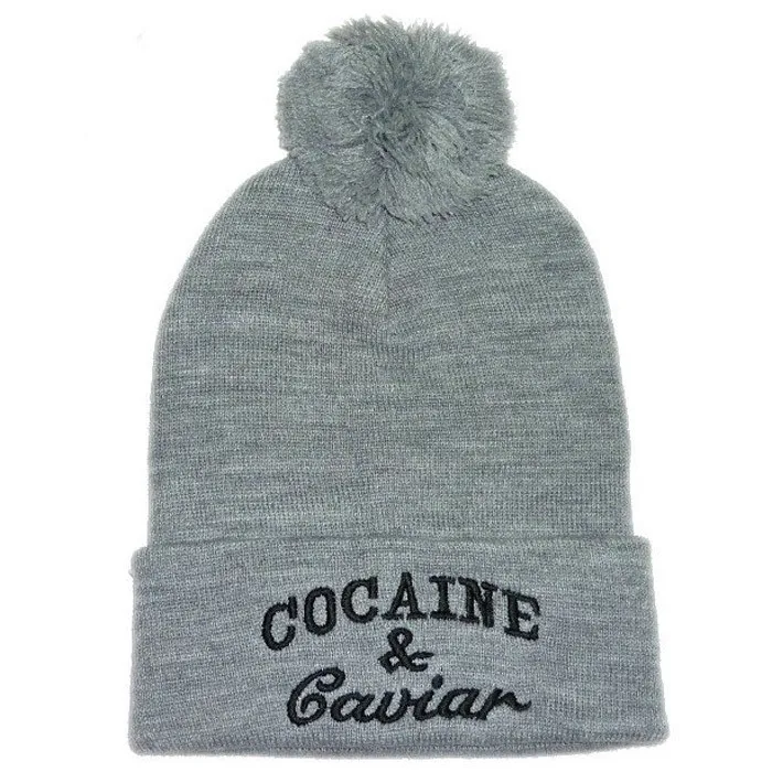 Cocain& Caviar Beanie, шапка с помпоном, хип-хоп, зимние Хлопковые вязаные теплые шапки для мужчин и женщин, шапки с вышитыми буквами, шапки Gorros Bonnets - Цвет: Серый