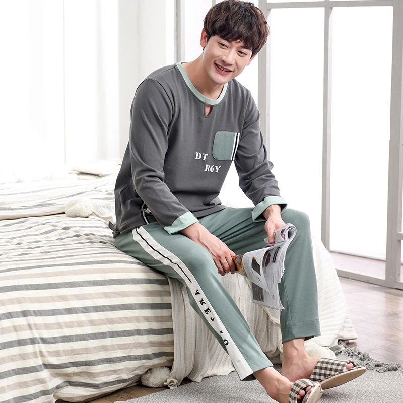 Men spring and autumn wearable long sleeve and pants men youth cotton XL casual pajamas sets pajama set men sleepwear