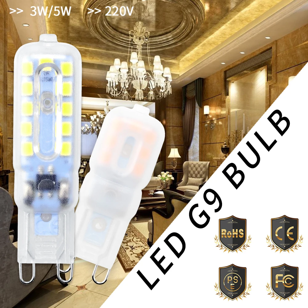 Мини светодиодный лампы G9 светодиодный светильник 220V g9 Светодиодная лампа-кукуруза 3W 5W лампа люстра светодиодный Свеча светильник вместо 30 Вт лампа, заменяющая галогенновую лампу 40 Вт 240V SMD 2835