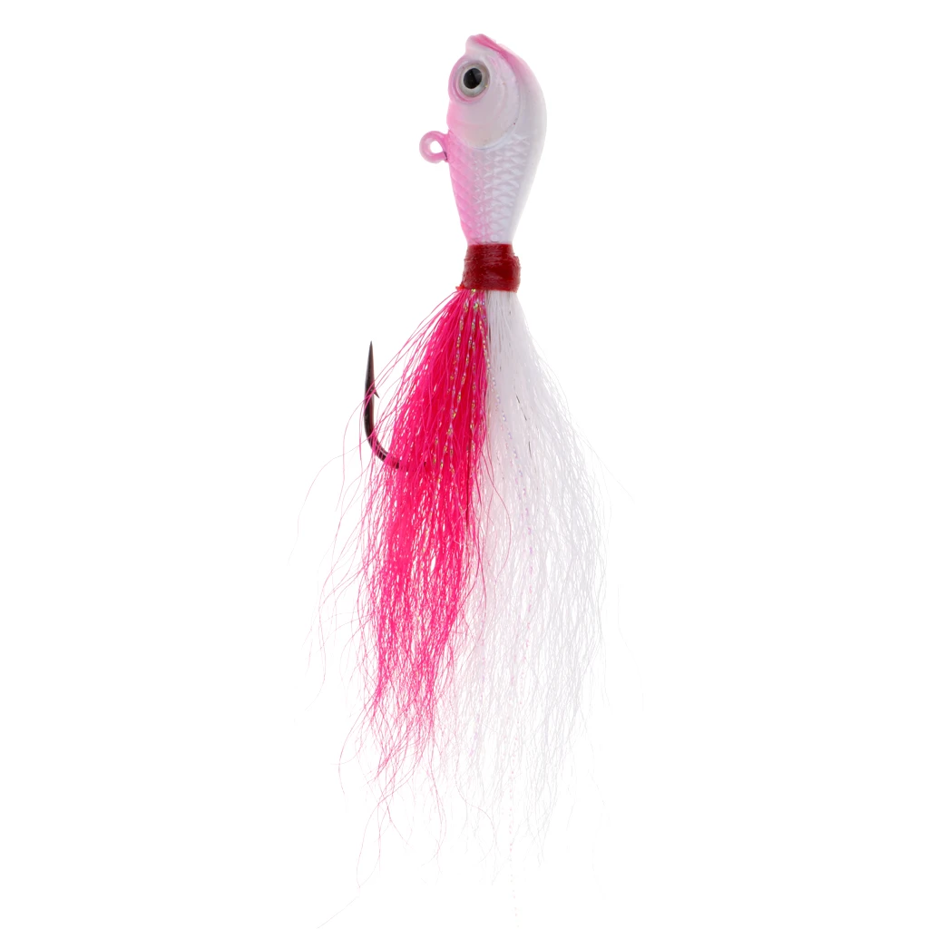 3D Eye Artificial Feather Lead Fishing Lure Hand-tied Bucktail Jig Head Hook Fresh Water Fishing Lure Bait Accessories 28g