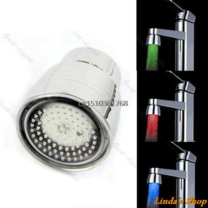 

New Temperature Sensor 3 Color Kitchen Water Tap Faucet RGB Glow Shower LED Light #Y05# #C05#
