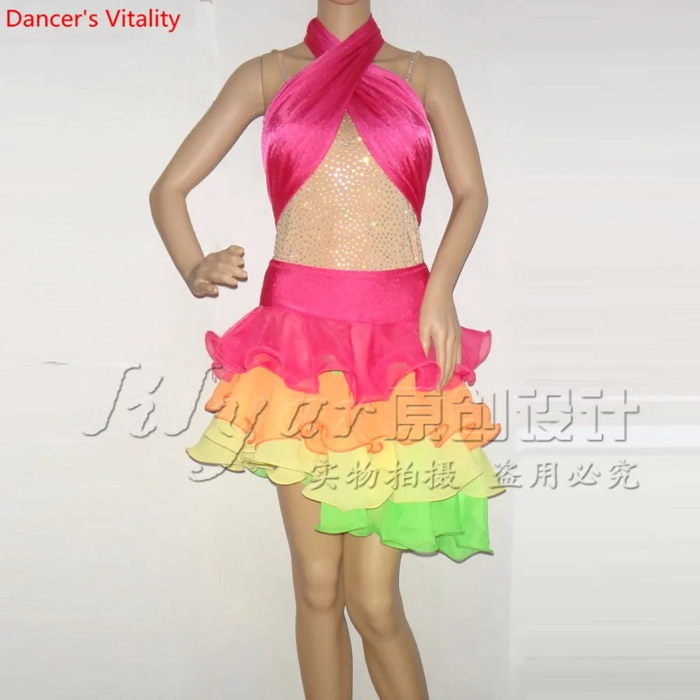 

2018 new custom made Women Dance Latin skirt Competition Samba Ballroom Sexy Dance Chacha Tango Skirts 2pcs top+skirt