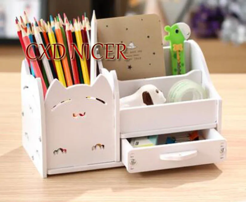 

Multi - Functional Pen Holder Students Cute Desktop Wood Accessories Stationery Barrels Storage Box Dd1302