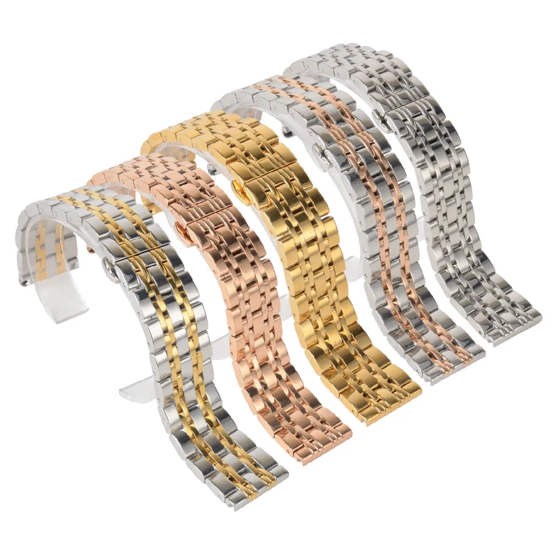 Stainless Steel Buckle Straight End Watch Band Strap Replacement Bracelet New Sliver Gold 18 20 22mm Womens Men Relojes Hombre