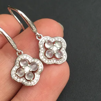 

925 silver inlay natural jadeite earrings on behalf of a simple and elegant