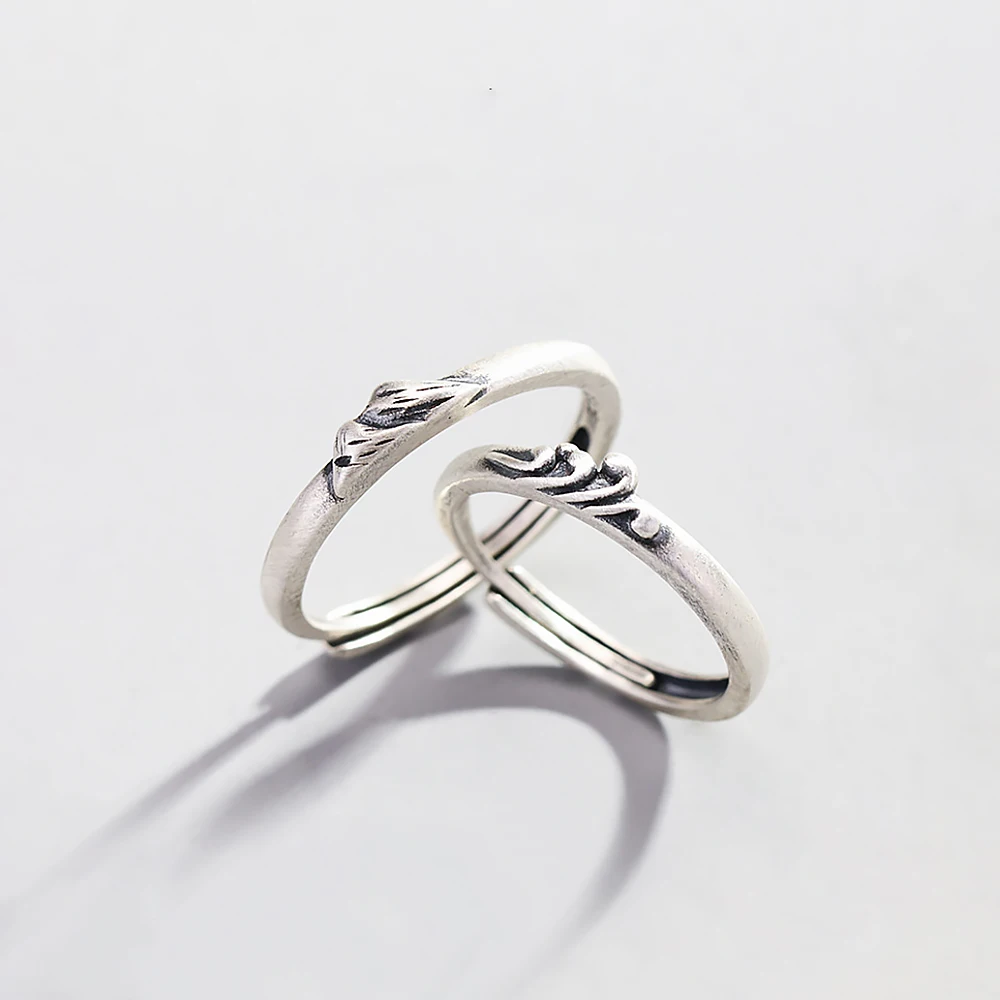 

Retro Designer Mountain and Sea 925 Sterling Silver brand Jewelry Couple Rings Vintage Wave Ring for Women Men Wedding Ring Sets
