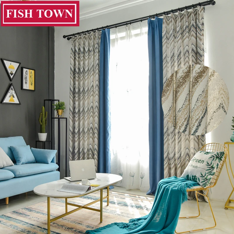 

FISH TOWN Nordic Pattern Simple Design Curtains/Rideau Room/Bedroom/Livingroom The Price For Two Pieces (Pairs)