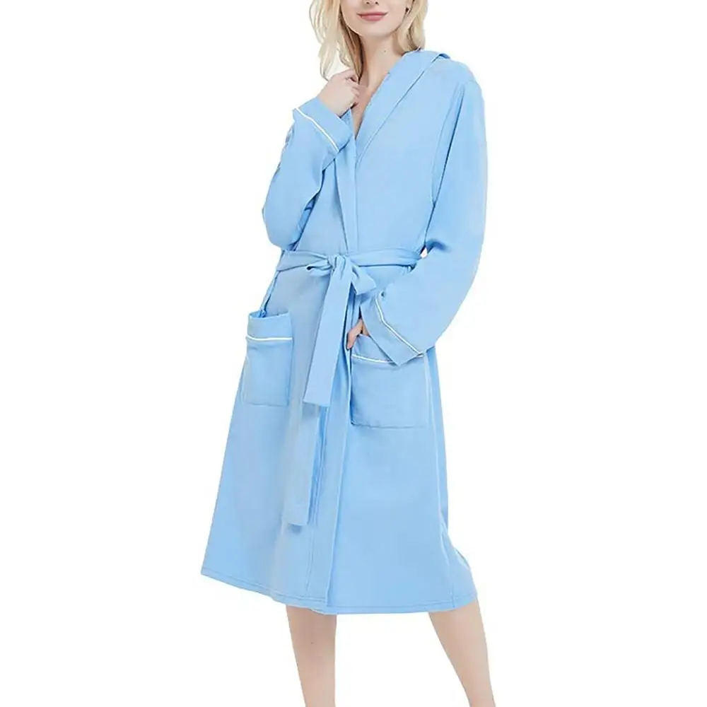 

Women Summer Solid Color Cotton Pajamas Nightgown Lingerie Bathrobe With Belt