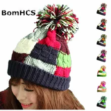 BomHCS трендовая теплая плотная мягкая растягивающаяся вязанная громоздкая шапочка
