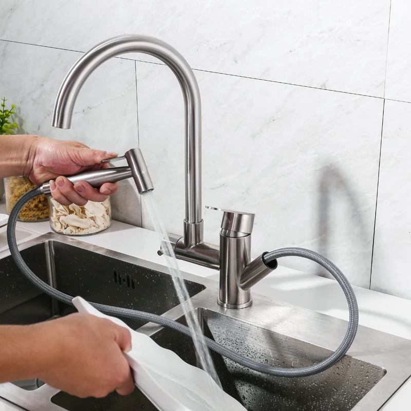 

IVRICH Round Style Multifunction Kitchen Faucet Stainless Swiveling Tap With Stainless Pull-out Bidet Sprayer VR8012A