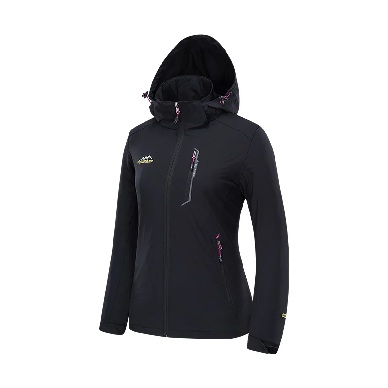 Ветрозащитная походная куртка унисекс, уличная горная куртка для альпинизма, мужская с капюшоном, Треккинговая ветровка, легкая эластичная водонепроницаемая одежда - Цвет: Black(women)