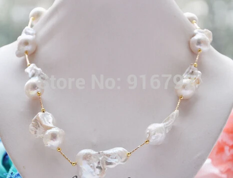 

HUGE 20" 35MM WHITE BAROQUE KESHI PEARL NECKLACE Magnet clsp