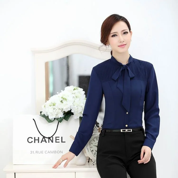 Nuevo 2015 primavera otoño moda camisas azules mujeres