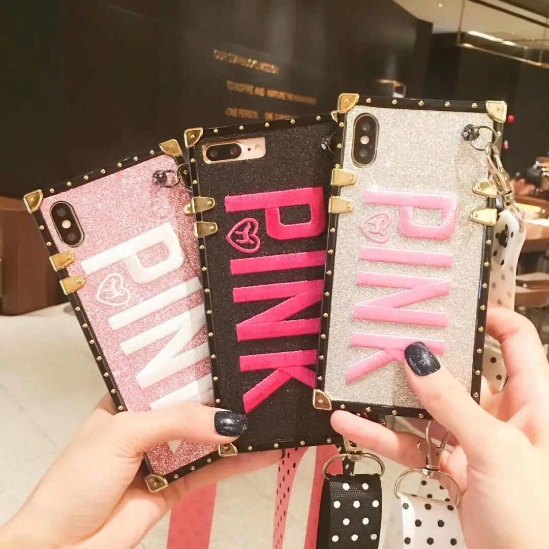 

Fashion Square Pink Glitter Diamond Plated Phone Case For iPhone 11 pro 6 6s 7 8 Plus X Xs Max Xr Soft Shiny cute Cover