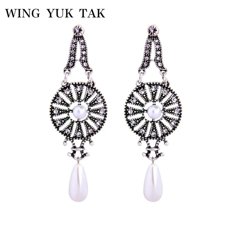 

wing yuk tak Romantic Vintage Crystal Round Drop Earrings For Women Fashion Handmade Earrings Oorbellen Charms Party Jewellery
