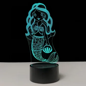 

Novelty Cartoon Princess Mermaid Led 3D Lamp Flash Night Light Home Decoration Gifts Christmas Desk RGB Girl Illusion Lighting