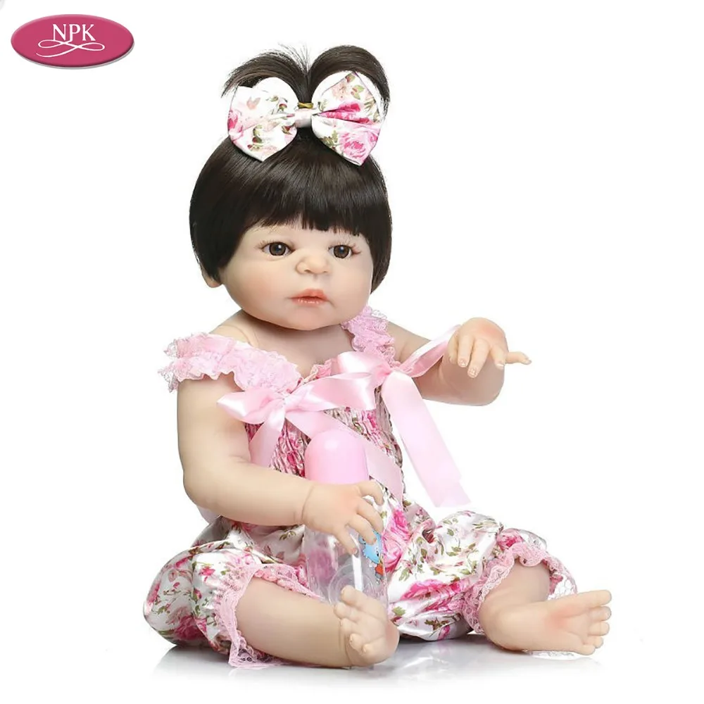 

NPK 19inch Lifelike Realistic Babies Girl Dolls Full Body Silicone Reborn Baby Doll Bath Toy For Girl Boneca Reborn Bebe Menina