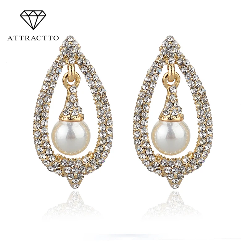 

2015 New Arrival Earrings Studs 18K Gold Plated Full Austrian Crystal Pearl Earring Teardrop Bridal Earrings For Women SER140232