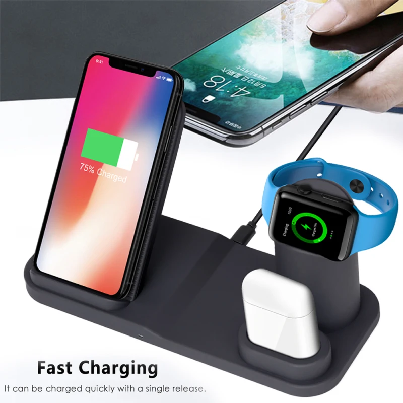 

3 In 1 QI Wireless Fast Charger for Iphone Xs Max Xr X 8 Plus for Apple Watch 4 3 2 1 for Airpods Wireless Charger Charging Dock