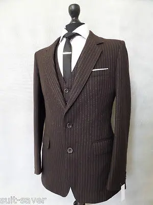 New Mens Brown Pinstripe Vintage 3 Piece Suit Three Cultivate Ones Morality New Mens Brown Pinstripe Vintage 3 Piece Suit Three Cultivate Ones Morality