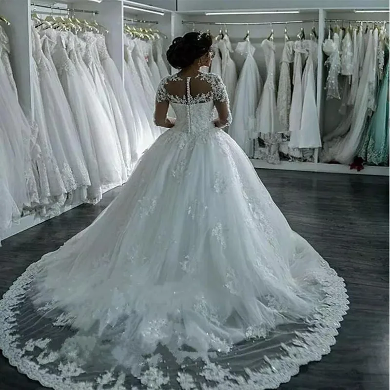 Vestido de noiva manga longa ТРАПЕЦИЕВИДНОЕ винтажное свадебное платье с длинным рукавом, платья невесты, чисто белое Vestido de casamento